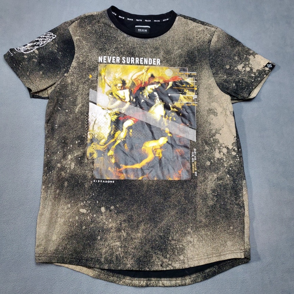 Rise As 1ne T-Shirt Mens L Black Excellent Bleach Wash Kanye Yeezy Art Hip Hop